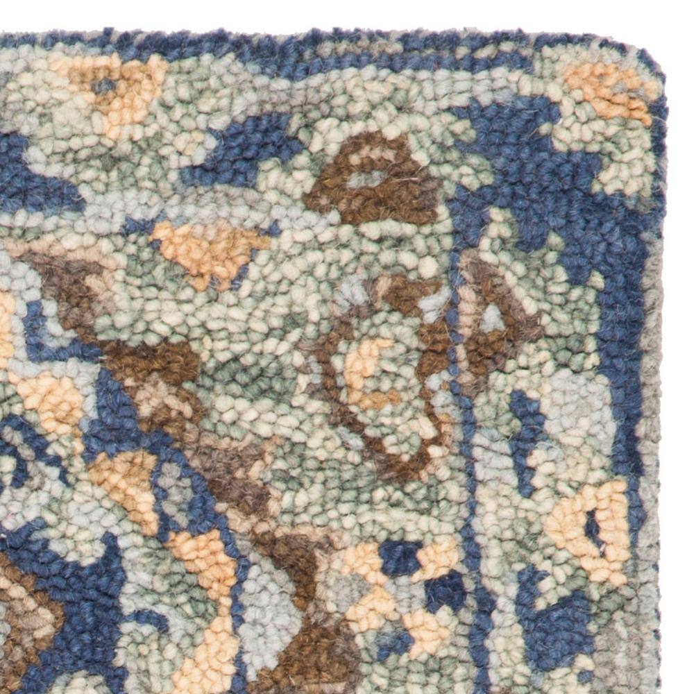 Handmade Rustic-Chic Blue Floral Wool Rectangular Rug