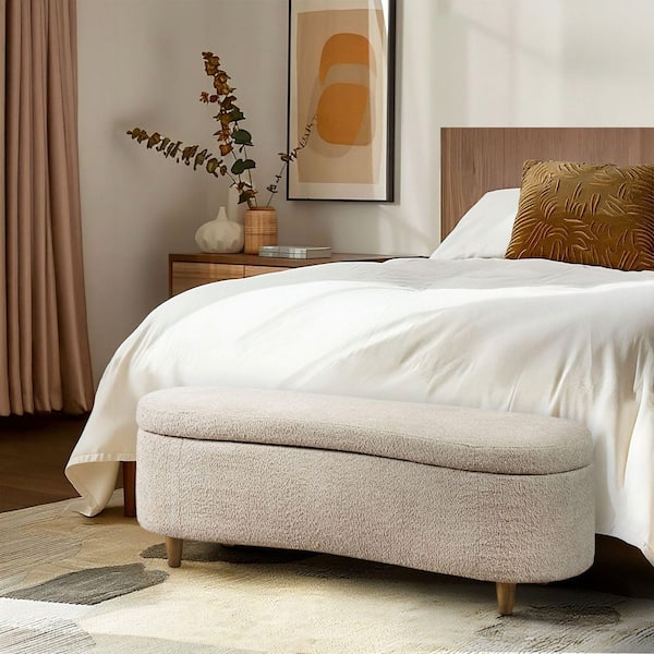 INK+IVY Bailey Taupe Dining Bench with Boucle Flip Top Storage Bench 48 in.