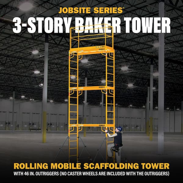 18 ft. Jobsite Series 3-Story Mobile Baker Scaffolding Tower with Outriggers, Guard Rail, and Scaffolding Platform