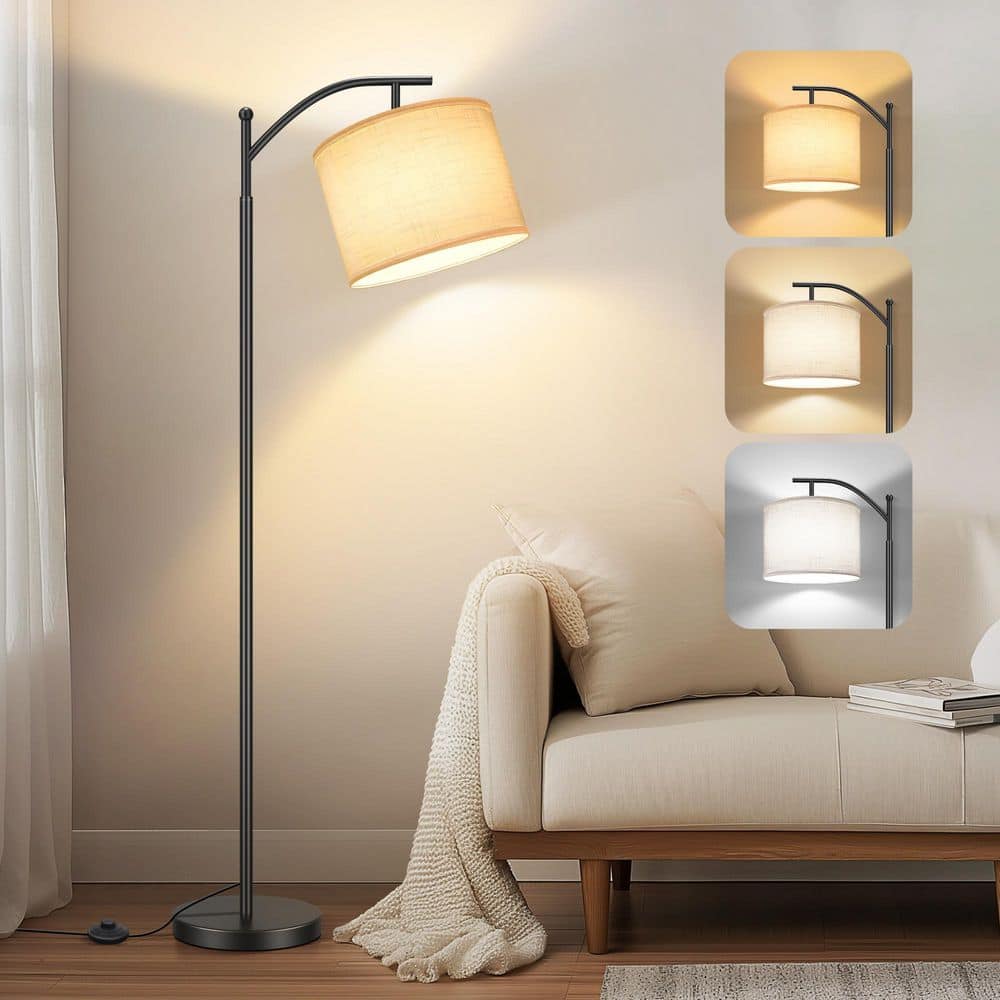 BICIK 63 in. Black 1-Light Arched Floor Lamp for Bedroom with