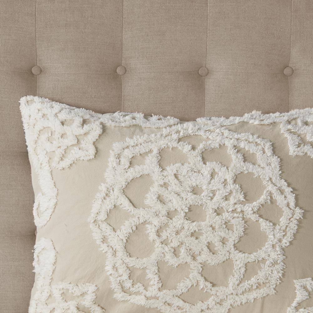 Taupe King Cotton Chenille Medallion Duvet Cover Set
