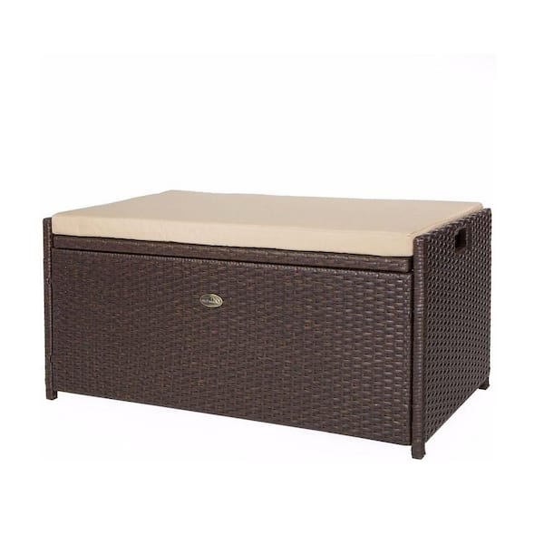 Unbranded 60 Gal. Brown Rattan with Steel Frame Outdoor Storage Bench with Cushion