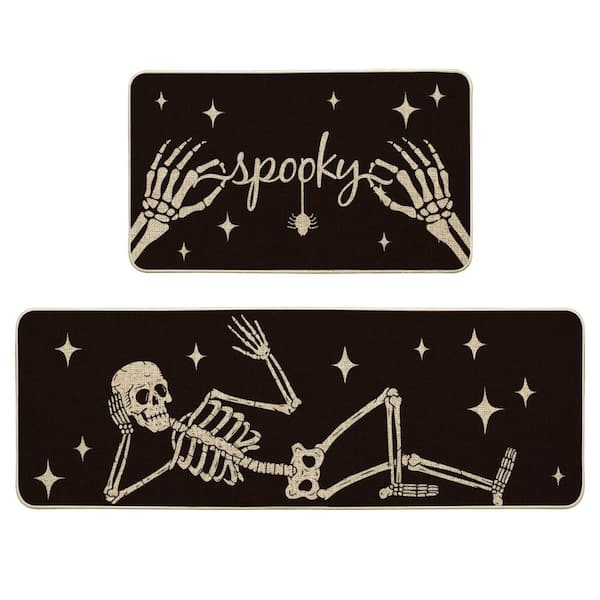 Black 17 in. W x 29 in. L and 17 in. W x 47 in. L Polyester and Rubber Indoor/Outdoor Kitchen Mats Set of 2