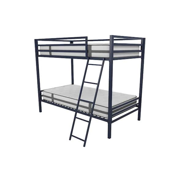 Novogratz Maxwell Twin-Over-Twin Metal Navy Blue Bunk Bed with Ladder and Guardrails
