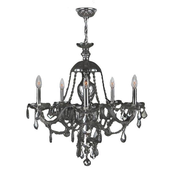 Worldwide Lighting Provence Collection 5-Light Chrome and Smoke Crystal Chandelier