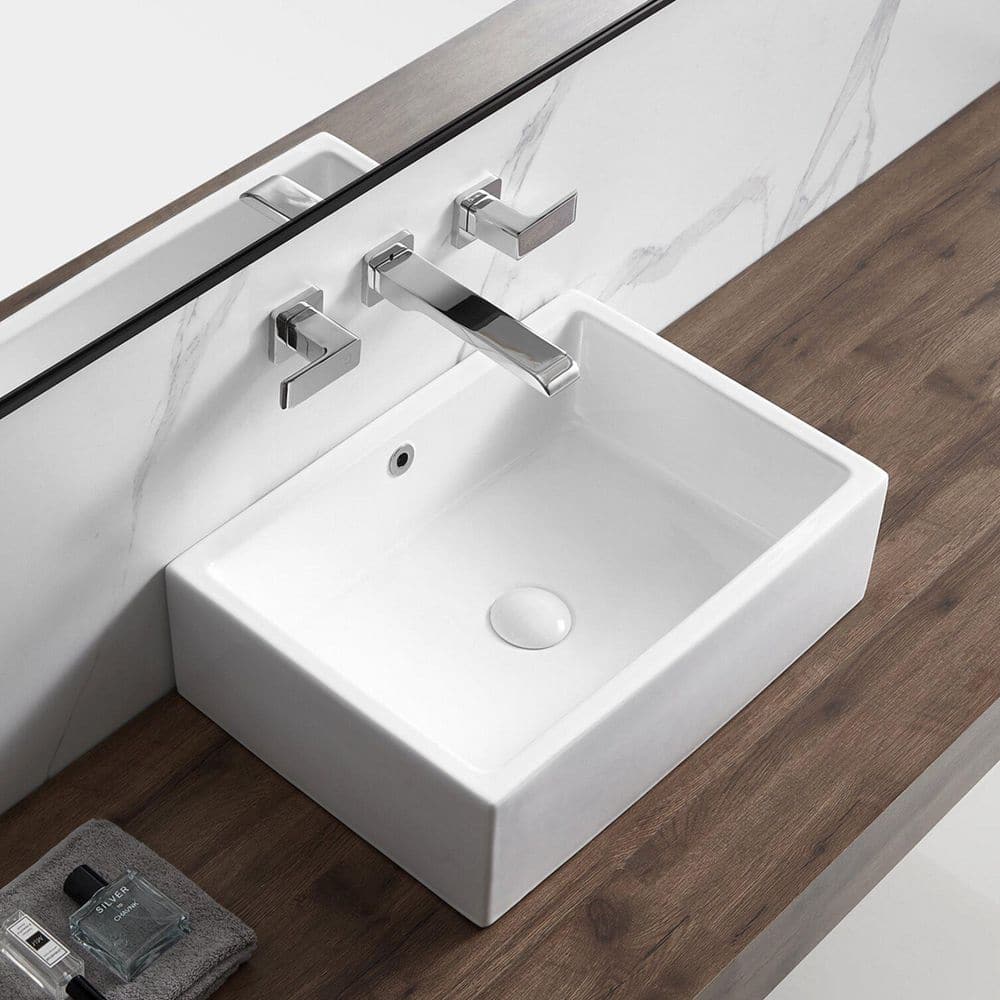 Dublin 20" x 15" White Ceramic Rectangular Vessel Sink with Overflow