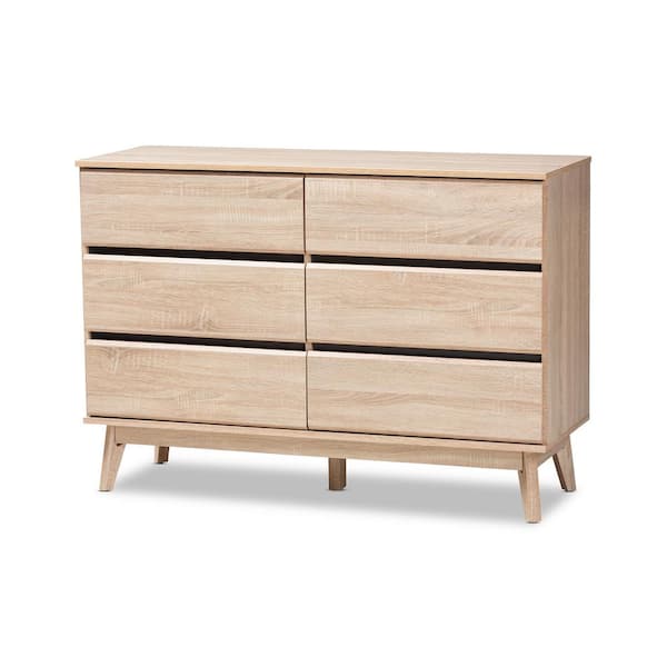 Baxton Studio - Miren 6-Drawer Oak Brown and Dark Gray Dresser (33.3 in. x 47.3 in. x 16.7 in.)