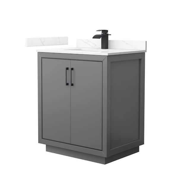 Wyndham Collection Icon 30 in. W x 22 in. D x 35 in. H Single Bath Vanity in Dark Gray with Giotto Quartz Top