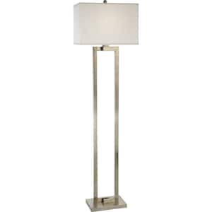 61 in. Nickel Traditional Shaped Standard Floor Lamp With White Rectangular Shade