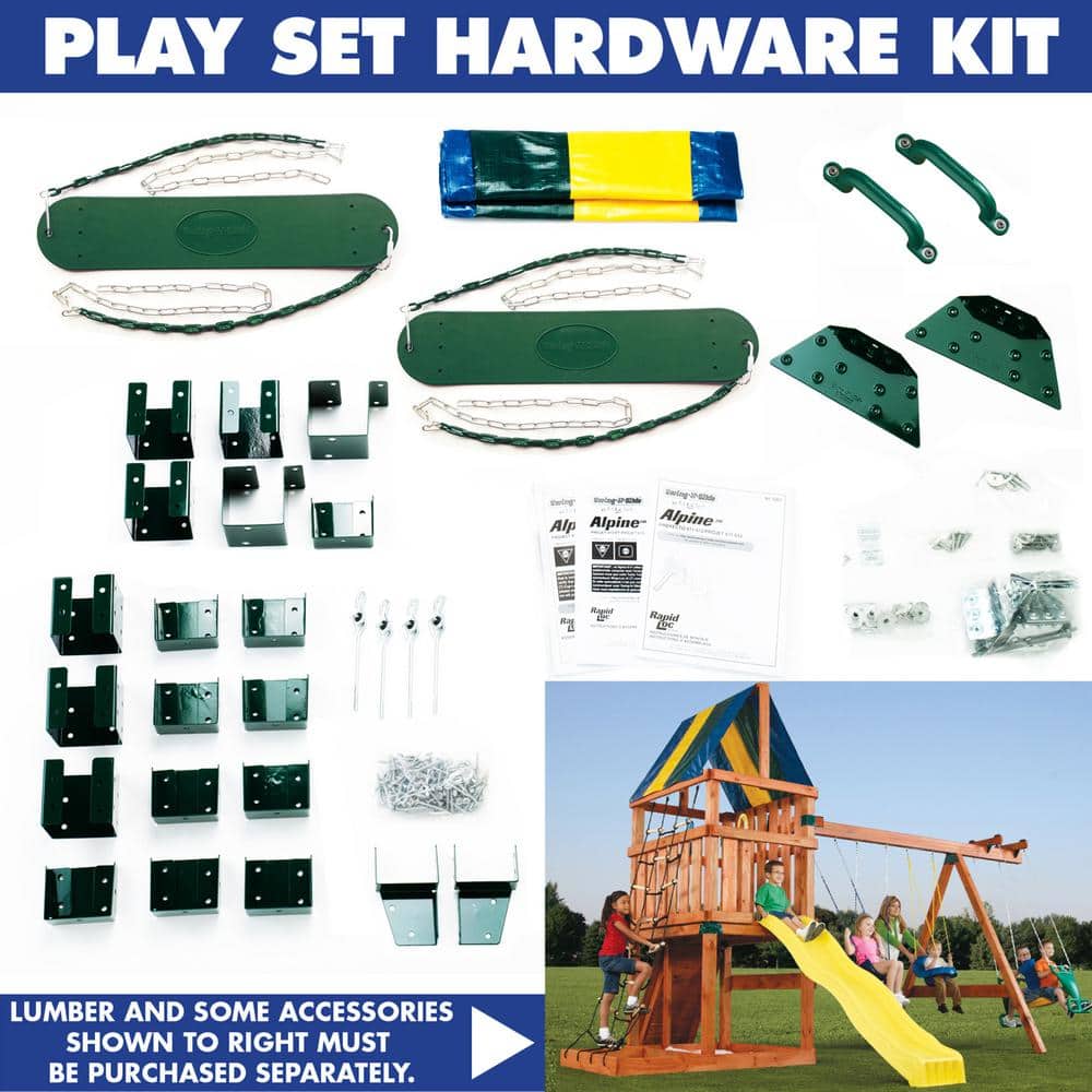 Wooden Playground System with Slide, Swing, and Fort