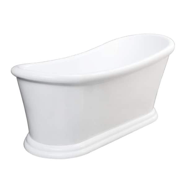 Kingston Brass Aqua Eden 67 in. x 29 in. Acrylic Flatbottom Pedestal Soaking Bathtub in Glossy White with Drain