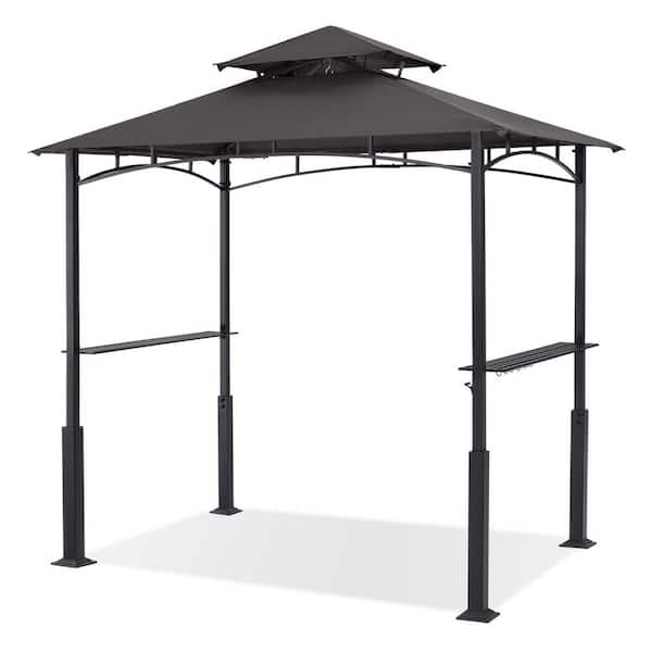 5 ft. x 8 ft. Dark Grey Outdoor Patio Grill Gazebo with Powder Coated Steel Frames and LED Light