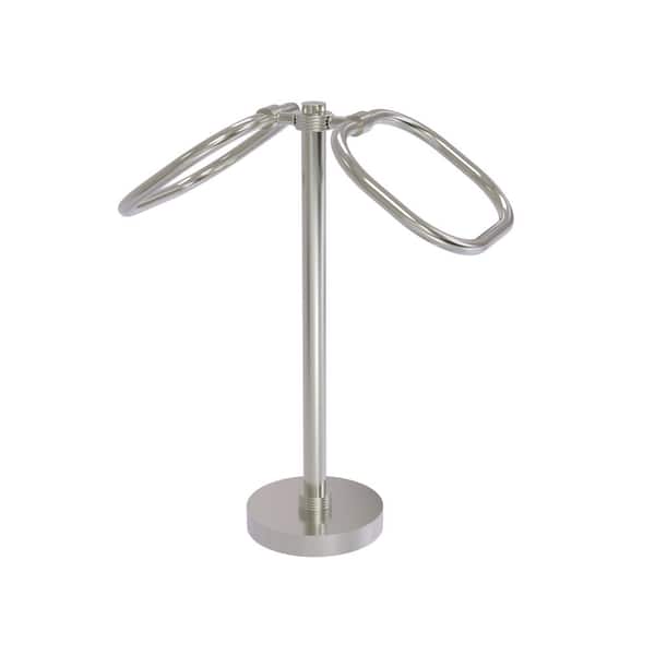 Freestanding 2-Ring Oval Towel Ring with Groovy Accents in Satin Nickel