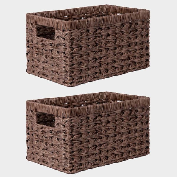 Unbranded Brown 13 in. x 7 in. Polypropylene Decorative Basket Set of 2 with Lid