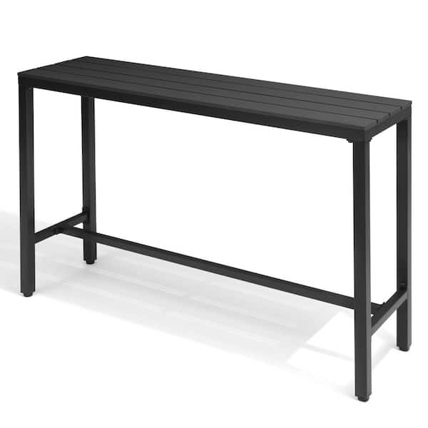 Pellebant Patio Outdoor Bar Table Rectangle Dining Table in Black
