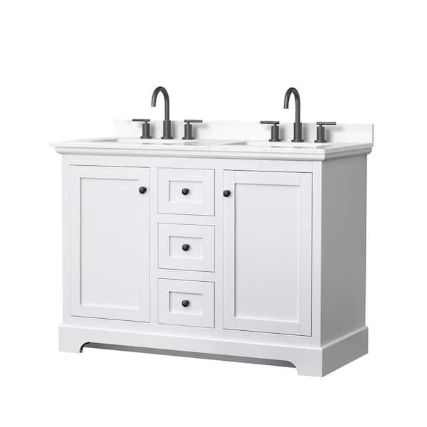 Wyndham Collection Avery 48 in. W x 22 in. D x 35 in. H Double Bath Vanity in White with Giotto Quartz Top