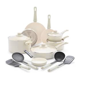 16-Piece Ceramic Kitchen Cookware Pots and Frying Sauce Saute Pans Set, Cream