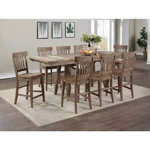 Riverdale Driftwood Brown Wood Counter Height Dining Table Set with 8 Bar Stool/Side Chair 9-Piece