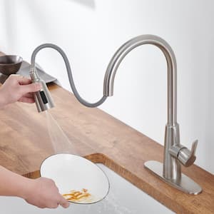Single Handle Pull Down Sprayer Kitchen Faucet with Advanced Spray Pull Out Spray Wand in Brushed Nickel