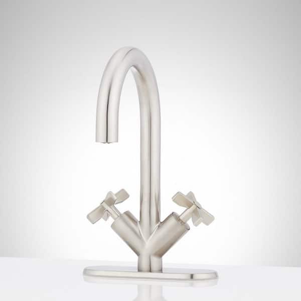SIGNATURE HARDWARE Vassor 8 in. Single Hole Double Handle Bathroom Faucet in Brushed Nickel