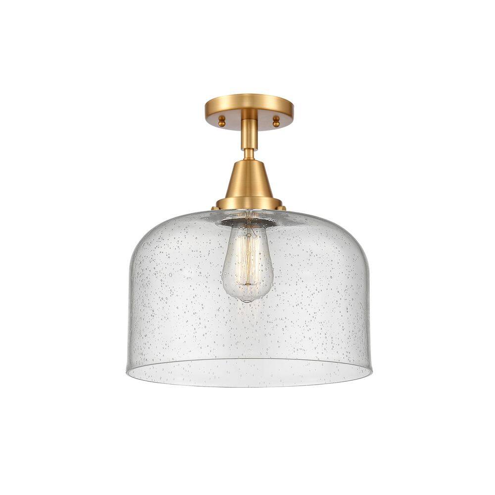 Bell 12 in. 1-Light Satin Gold Industrial Flush Mount with Seeded Glass Shade price history on PriceWatchPro