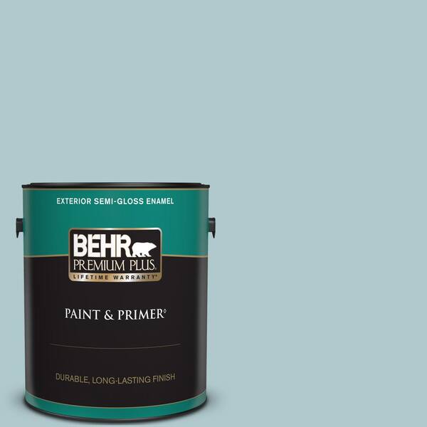 BEHR PREMIUM PLUS 1 gal. Home Decorators Collection #HDC-SM14-8 Floating Blue Semi-Gloss Enamel Exterior Paint & Primer