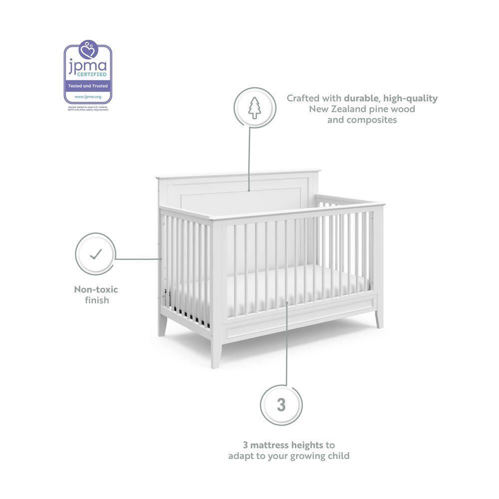White 5-in-1 Convertible Crib with Mattress Protector