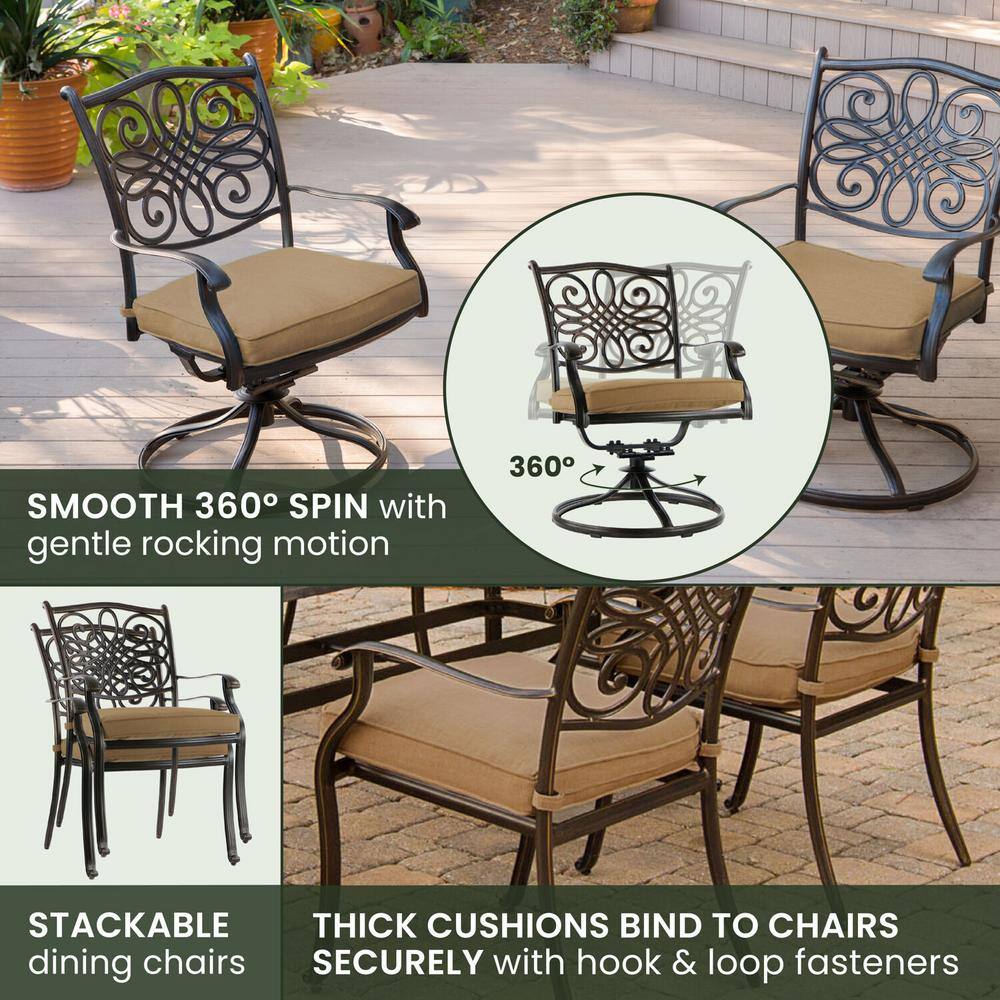 Bronze Cast Aluminum 6-Person Outdoor Dining Set with Natural Oat Cushions