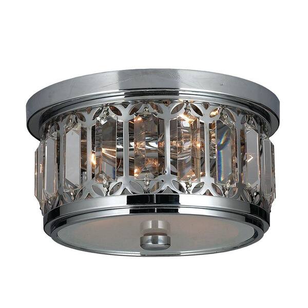 Worldwide Lighting Parlour Collection 3-Light Chrome Crystal Flush Mount