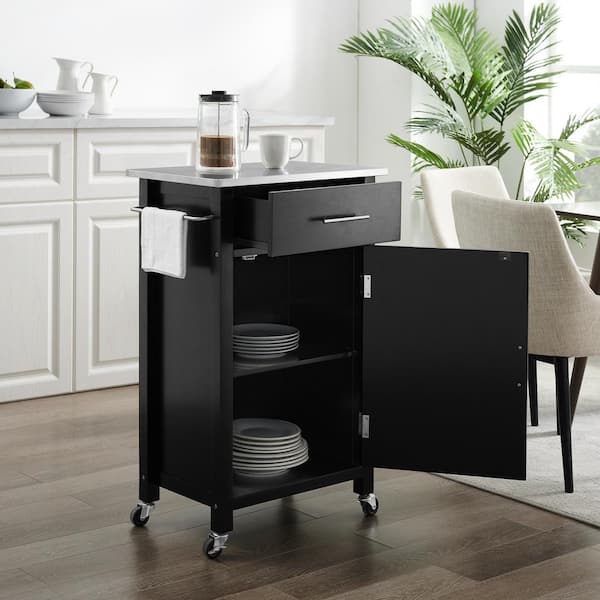 Crosley Furniture Savannah Black With, Black Kitchen Island Cart With Stainless Steel Top