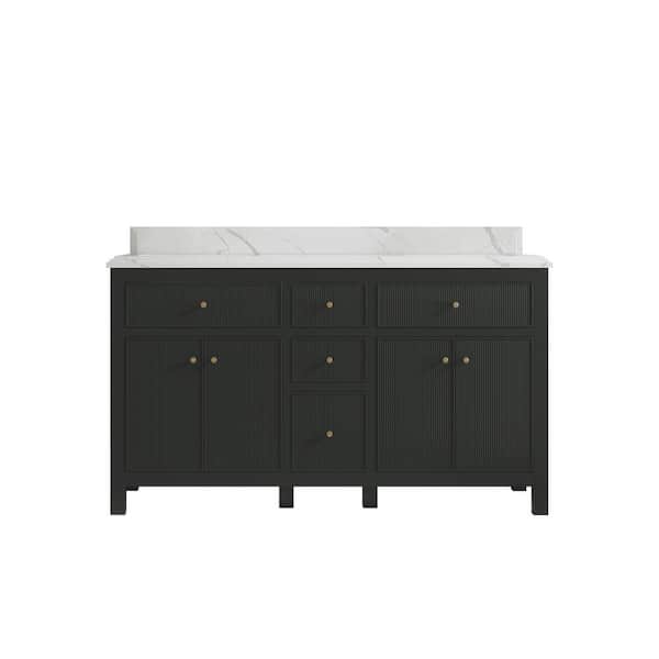 Willow Collections Sonoma 60 in. W x 22 in. D x 36 in. H Double Sink Bath Vanity in Black Top with 1.5 in. Calacatta Qt. Top