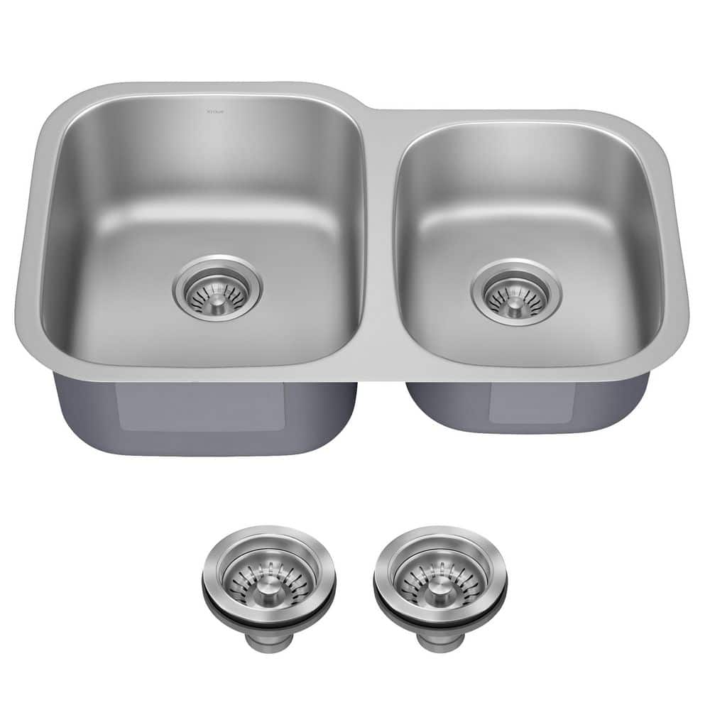 Premier 32-inch Satin Stainless Steel Double Bowl Undermount Sink
