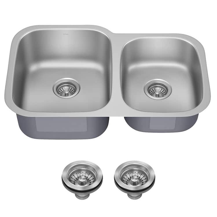 KRAUS Premier Undermount Stainless Steel 32 in. 60/40 Double Bowl Kitchen Sink