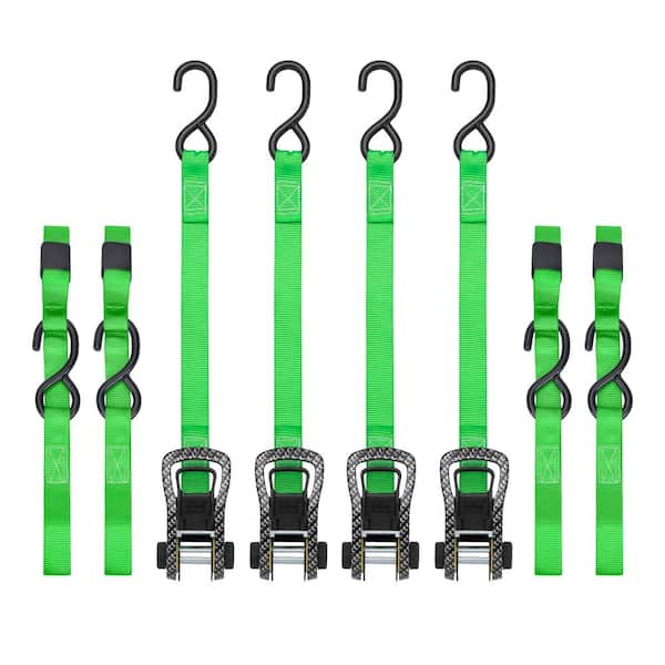 SmartStraps 14 ft. Green CarbonX Ratchet Tie Down Straps with 500 lb. Safe Work Load - 4 pack