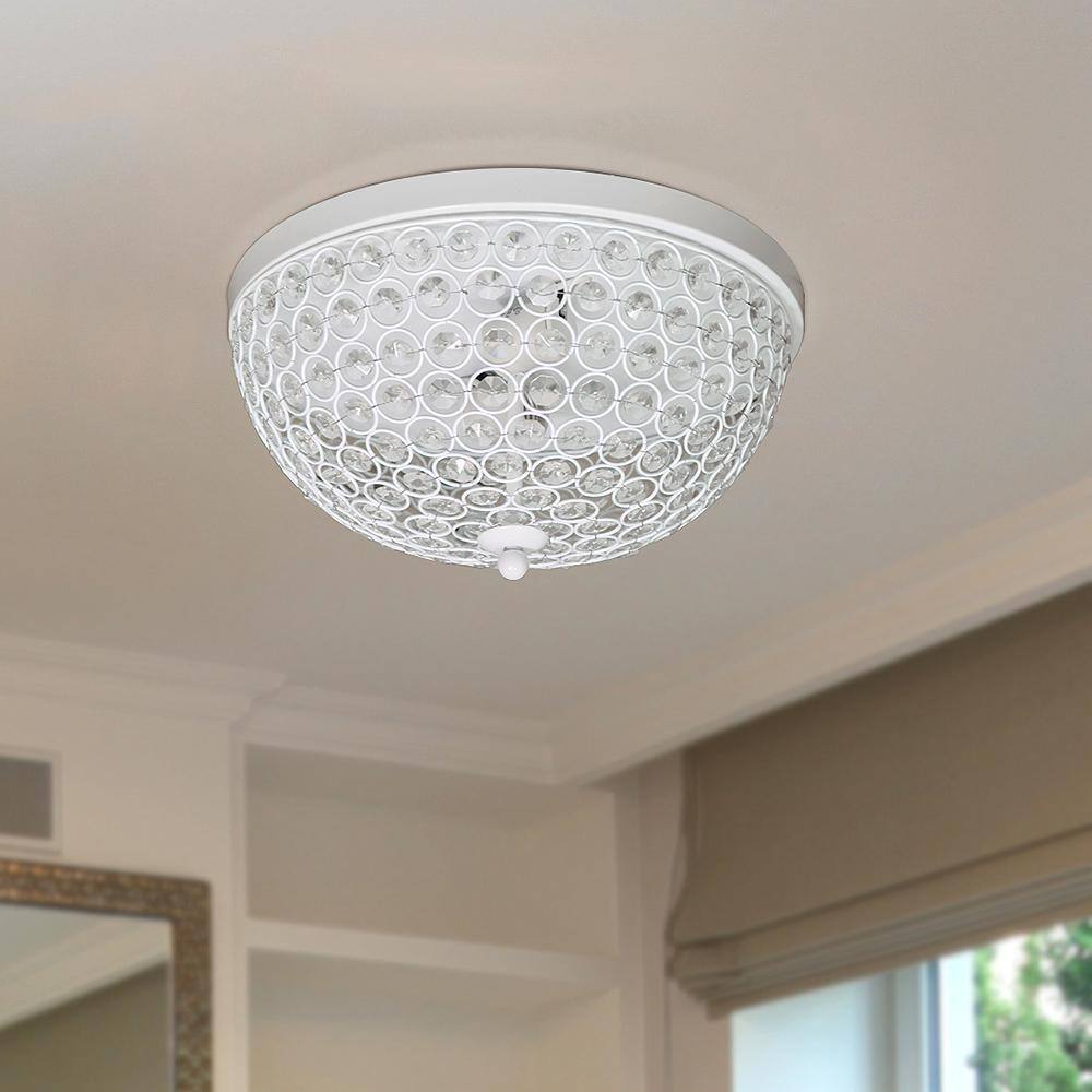 Elegant Elipse 13" White Crystal Dual Flush Mount Ceiling Light Set