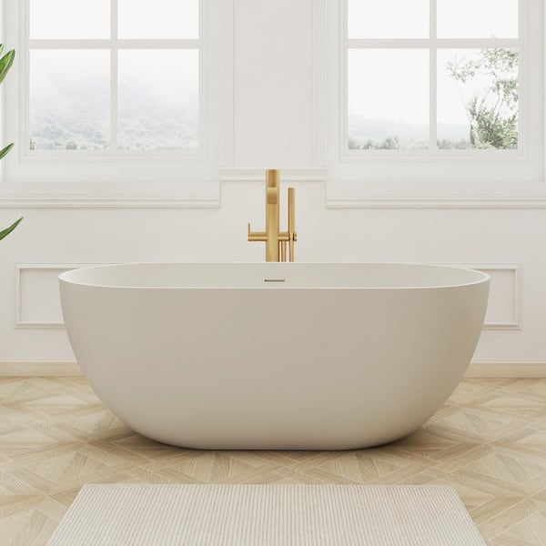 Kylie 59 in. x 29 in. Stone Resin Freestanding Soaking Bathtub in Warm Gray