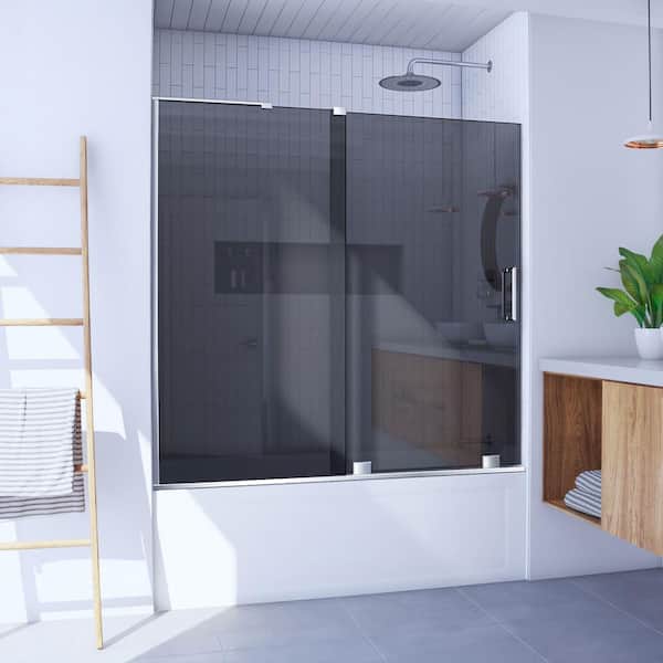 DreamLine Mirage-X 56- 60 in. W x 58 in. H Sliding Frameless Tub Door in Chrome with Tinted Glass