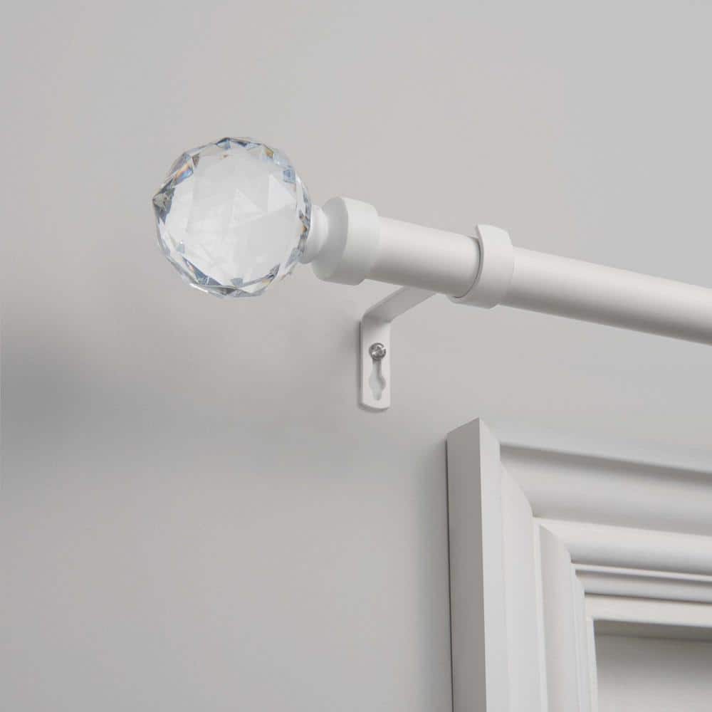 Matte White Curtain Rod with Clear Acrylic Crystal Finials