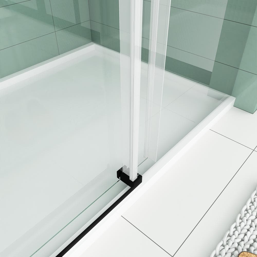 Matte Black Frameless Sliding Shower Door with Clear Tempered Glass