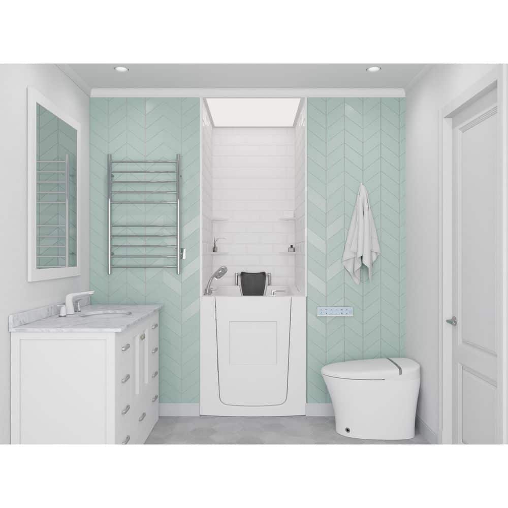 Rampart Wall Series 32 in. x 38 in. Right Side Drain Whirlpool Jetted Bathtub in White with 5X10 in. Tile Wall Kit price history on PriceWatchPro