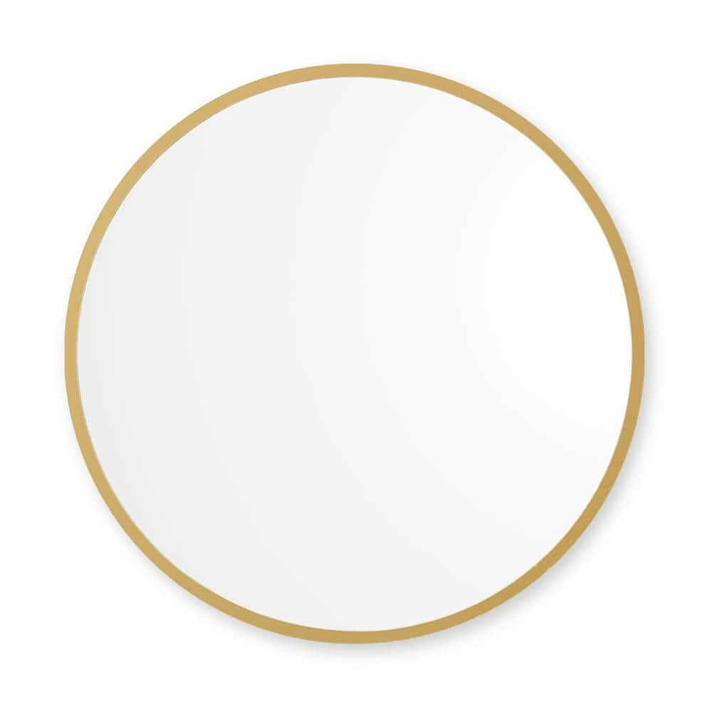 24 in. W x 24 in. H Rubber Framed Round Bathroom Vanity Mirror in Matte Gold