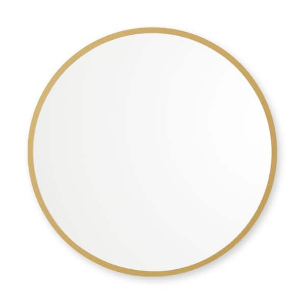better bevel 36 in. W x 36 in. H Rubber Framed Round Bathroom Vanity Mirror in Matte Gold