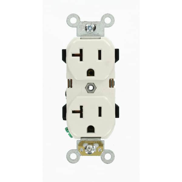 Photo 1 of 20 Amp Industrial Grade Heavy Duty Self Grounding Duplex Outlet, White