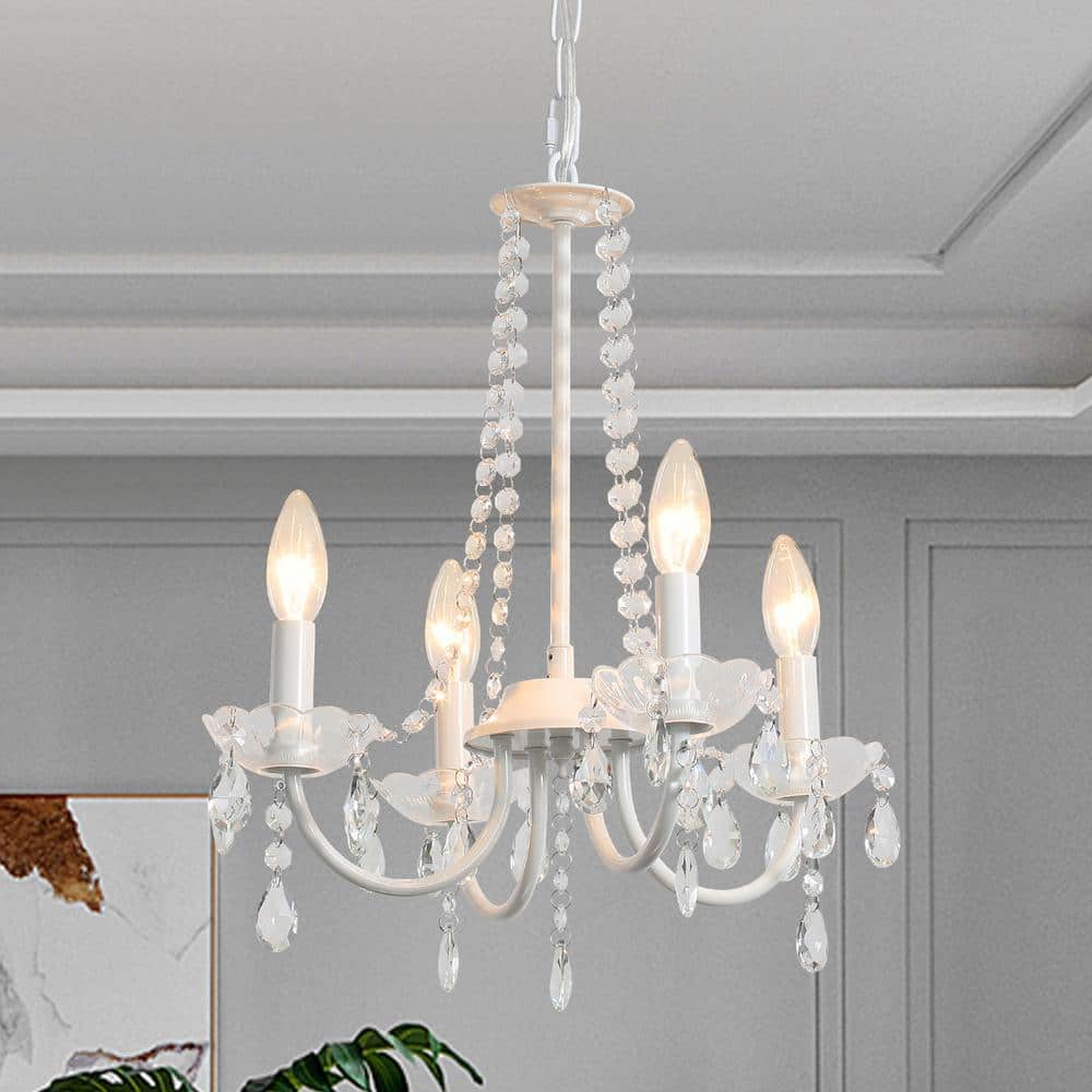 ZJVAIVE 4-Light White Traditional Candle Style Crystal Chandelier