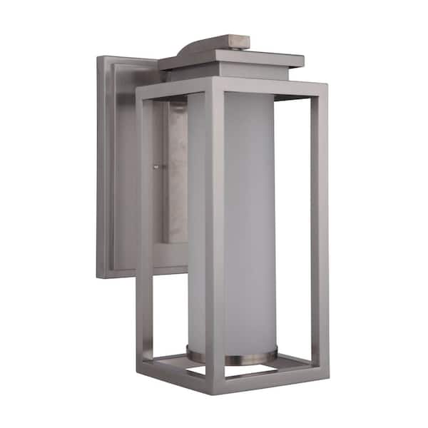 Vailridge 20 in. Silver Finish Outdoor Hardwired Integrated LED Wall Lantern Sconce w/ White Frost Glass