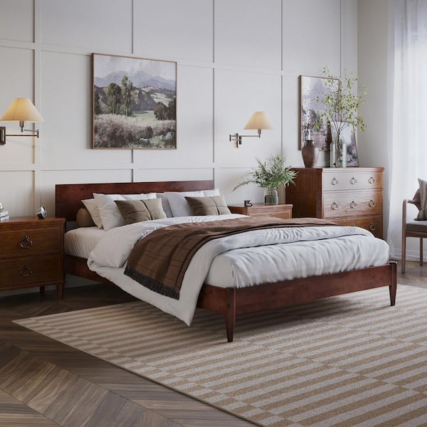 AFI Aria Walnut Brown Solid Wood Frame Queen Modern Low Profile Platform Bed