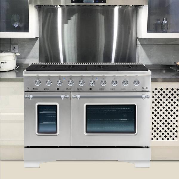 Hallman 48 in. 8 Burner Double Oven Dual Fuel Range with Gas Hallman 48 in. 8 Burner Double Oven Dual Fuel Range with Gas