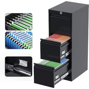 14.96 in. W x 40.55 in. H x 17.72 in. D 3-Drawers Vertical File Cabinet, Metal Lockable Freestanding Cabinet in Black