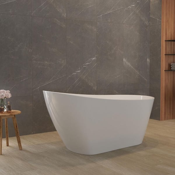 59 in. x 30.71 in. Contemporary Soaking Tub Acrylic Freestanding Bathtub with Overflow and Drain in Gloss White