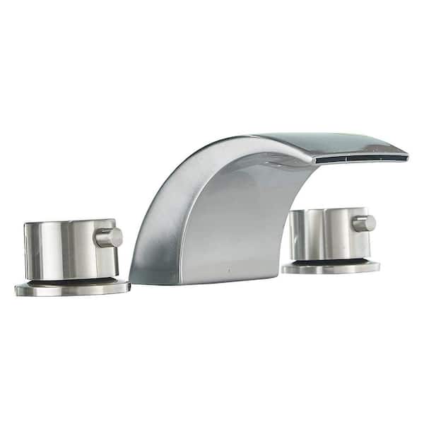 Unbranded 8 in. Widespread Double-Handle LED Bathroom Faucet with Pop-up Drain Assembly in Brushed Nickel